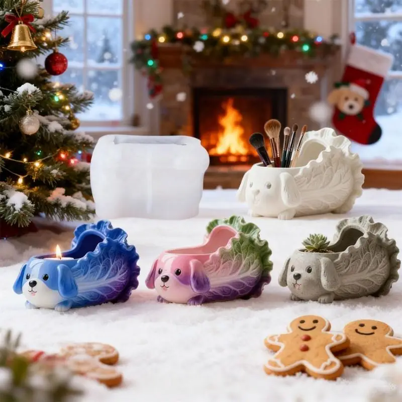 91AF Silicone Mould for Handmade and Cement Flower Pots Cabbage Dog Planter Mould