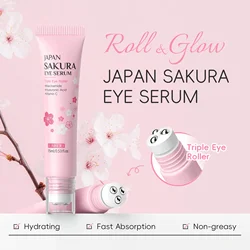 ๏ปฟ LAIKOU Sakura Eye Serum Roller Massage Anti-Aging,Hydrating & Brightening Eye Dark Circle & Puffiness Reduction Eye Cream 15ml
