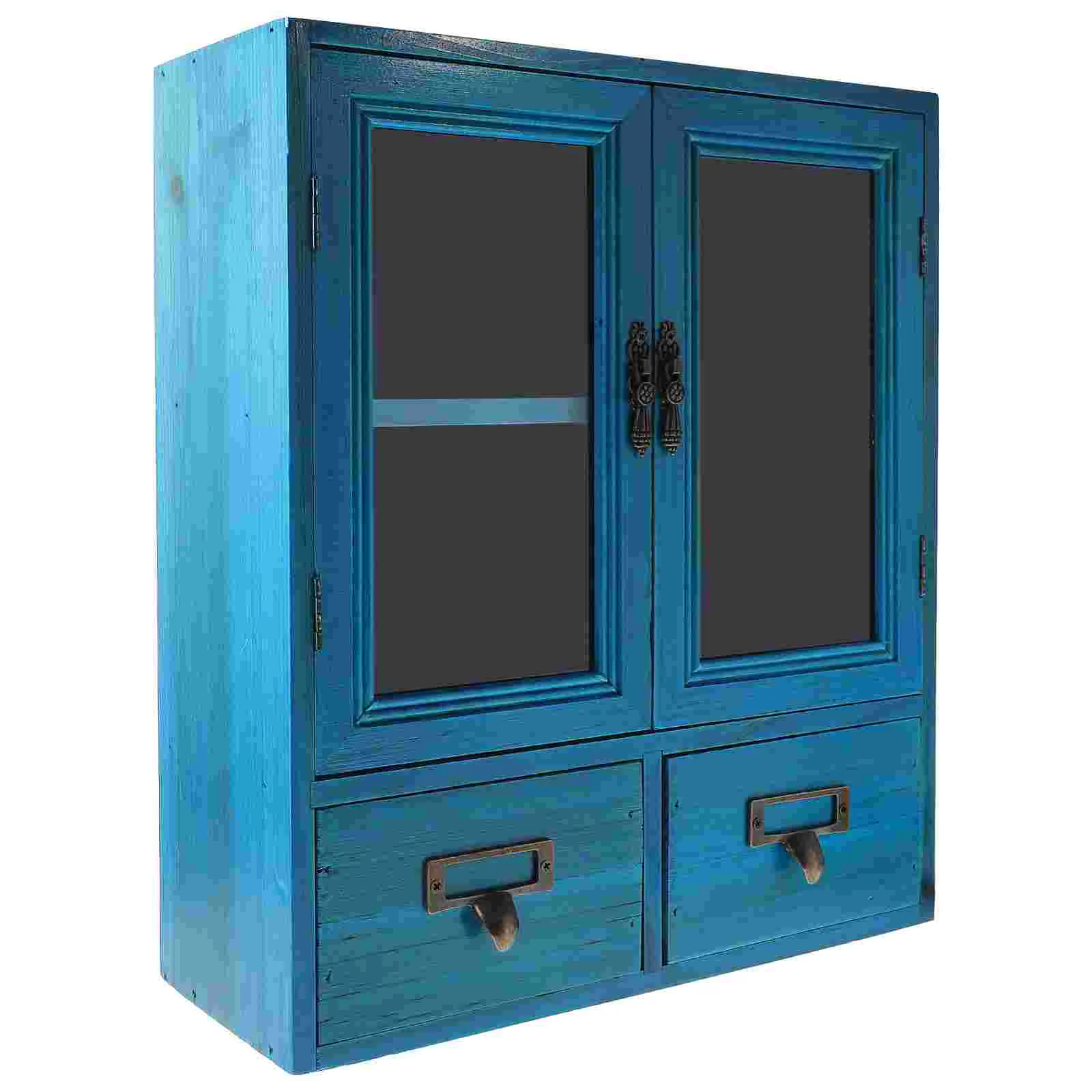 Vintage Wood Wall Cabinet Multi Functional Storage Display Case Space Saving Double Doors Easy Install Wooden Furniture