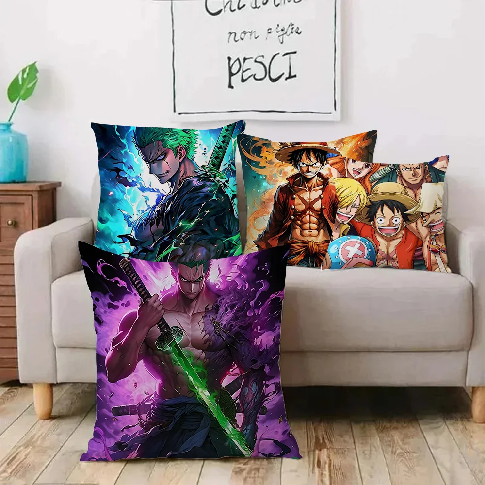 Pillow Covers Cartoon L-Luffys Sofa Decorative Home Double-sided Printing Short Plush Cute R-Roronoas Zoros Cushion Cover