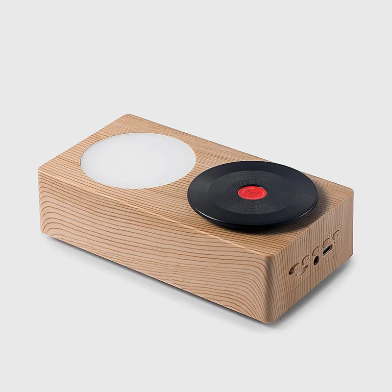 Gifts Bluetooth Speaker Atomic Vinyl Retro Record Player Rotating Time Light Speaker Night Light Creative Audio