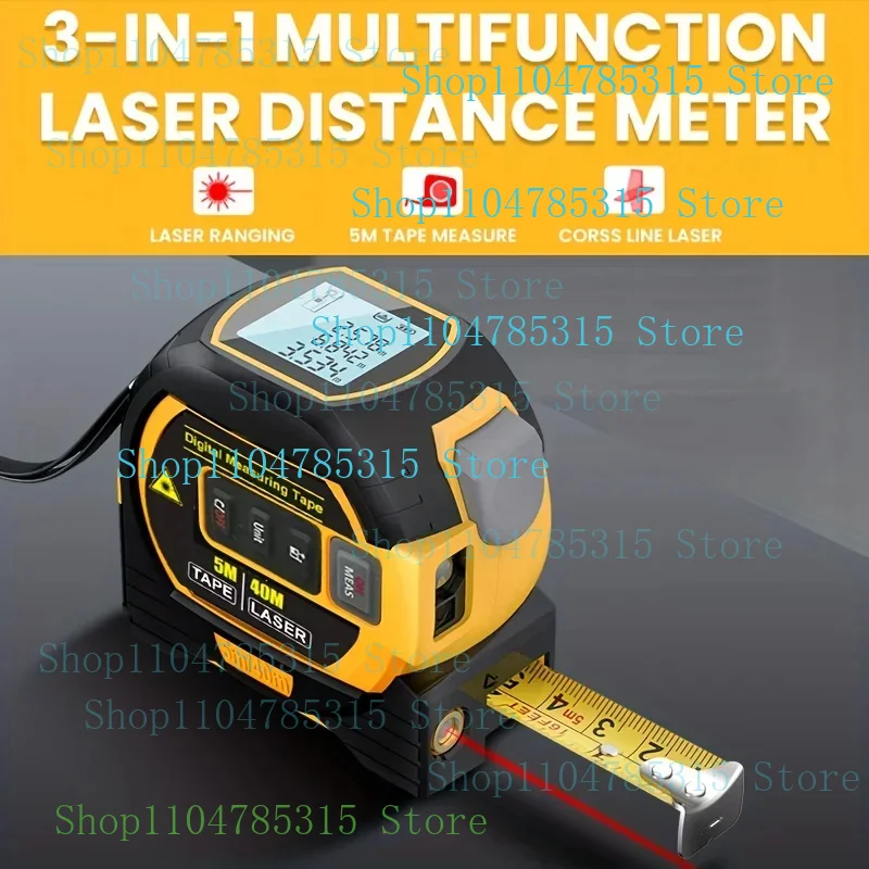 

1pc Measure 3 In 1 Digital Tape Measure High Precision Laser Rangefinder Steel Tape Measure
