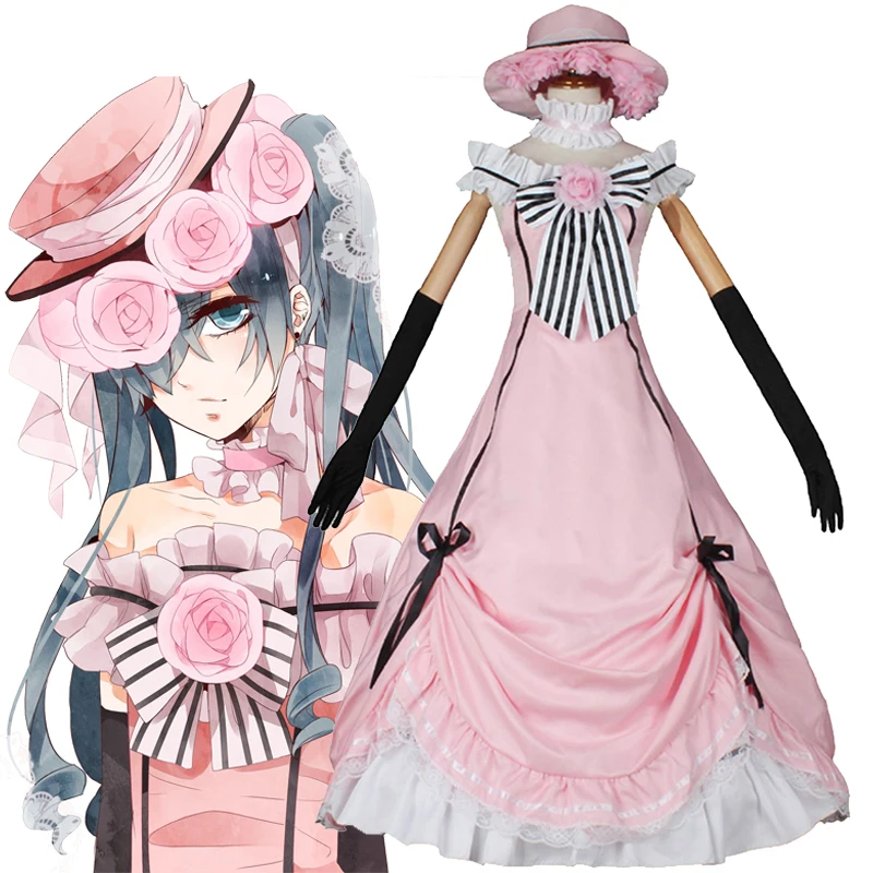 

Black Butler Cosplay Costume Kuroshitsuji Ciel Phantomhive Lolita Maid Dresses Uniform Women Pink Medieval Ball Gown Costume