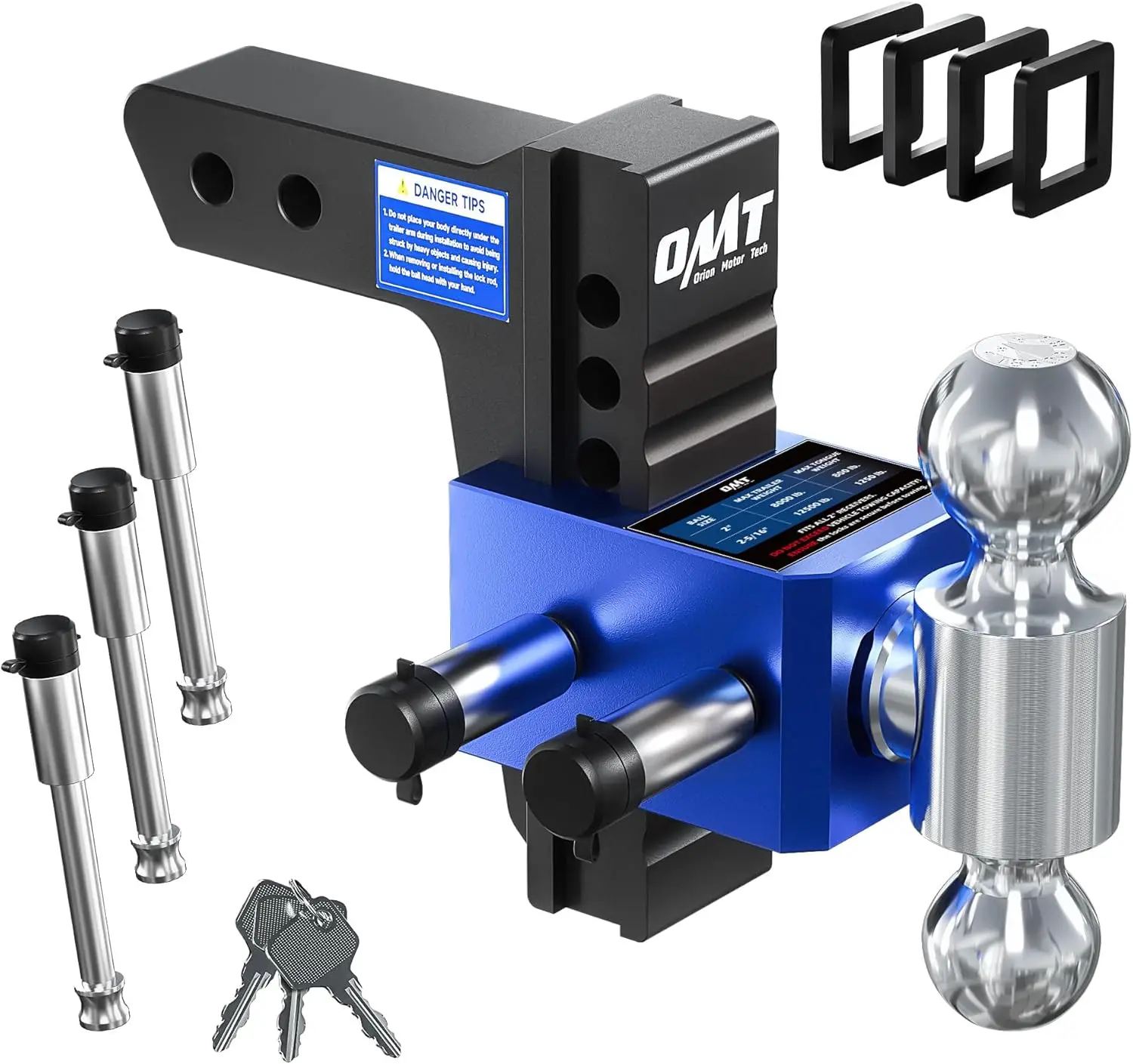 

Регулируемое прицепное устройство с 2-дюймовым приемником, вылетом 6 дюймов (опускание/подъем), двойным шаровым креплением для тяжелых условий эксплуатации, грузоподъемность до 12500 фунтов