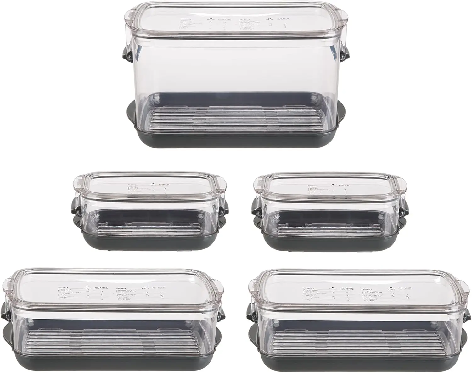 Prepworks ProKeeper Food Fresh Produce Storage Container Set, 5- Piece, Clear Containers with Gray Sealed Tight Lids