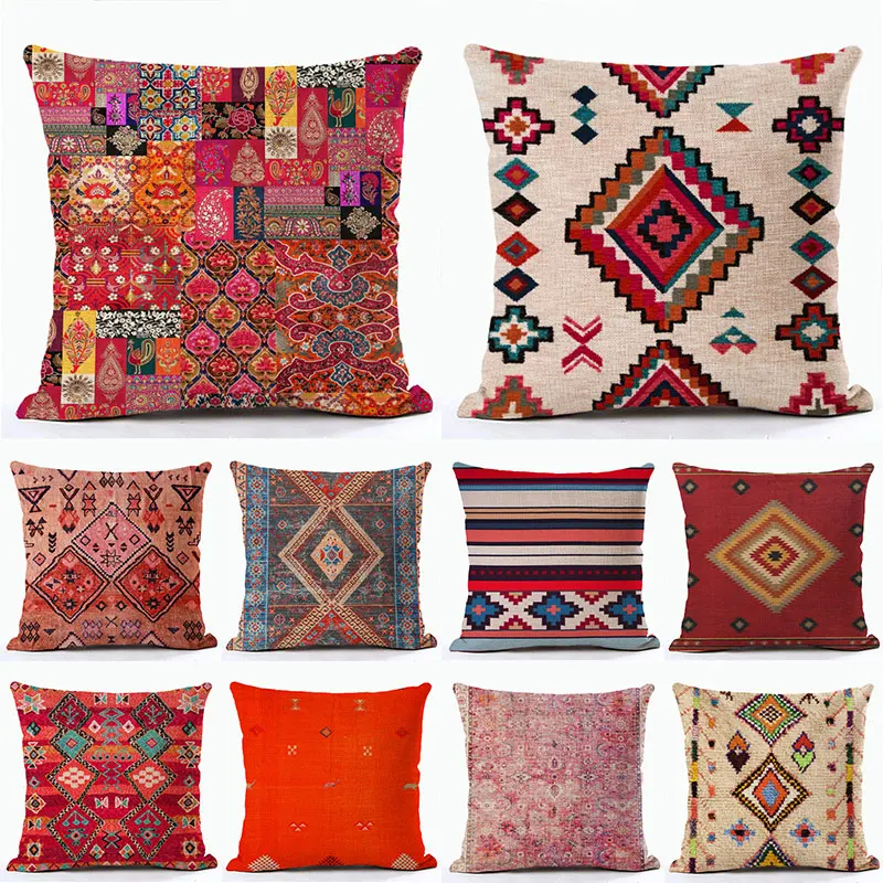 

Bohemian Patterns Linen Cushions Case Ethnic Style Geometry Print Decorative Pillows Case Living Room Sofa Pillow