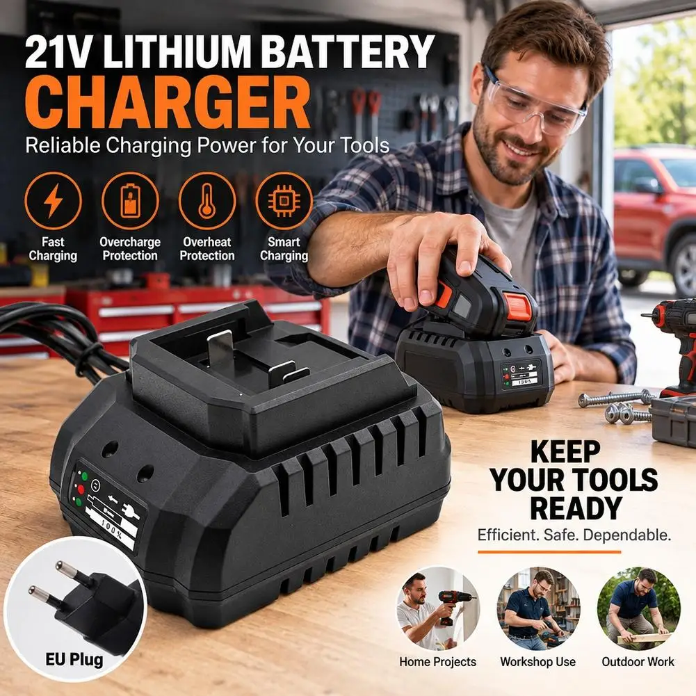 21V Lithium Battery Charger With EU Plug for Makita Electric Drill Wrench Angle Grinder Charger Electric Tool Replacement Part