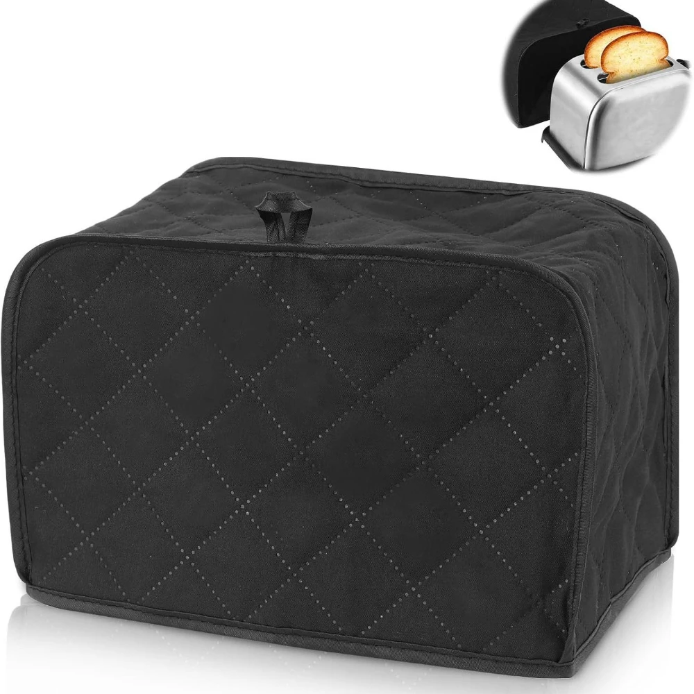 Universal Two/Four Slice Toaster Outer Cover, Polyester Quilted, Super Soft, Fingerprint-Proof Dust Cover (Black)