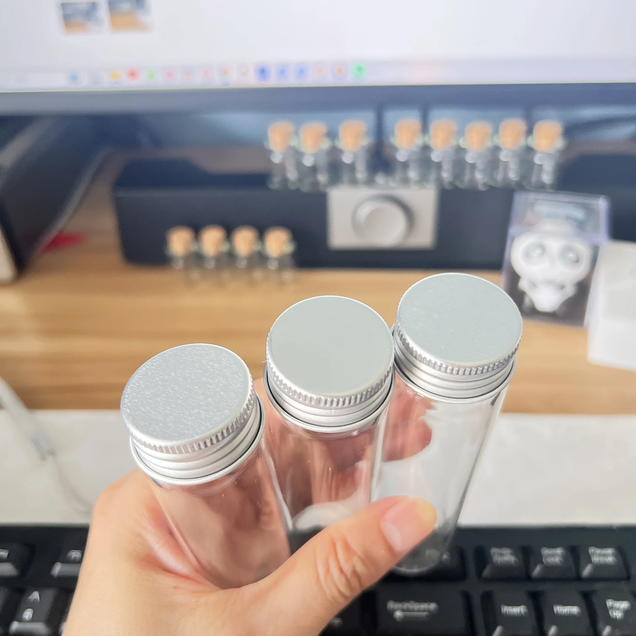 12/21 PCS 60ml Kitchen Refill Bottles with Aluminum Cap 30x120mm Sealed Glass Jars Tubes Spices Pasta Rice Dry Food Storage