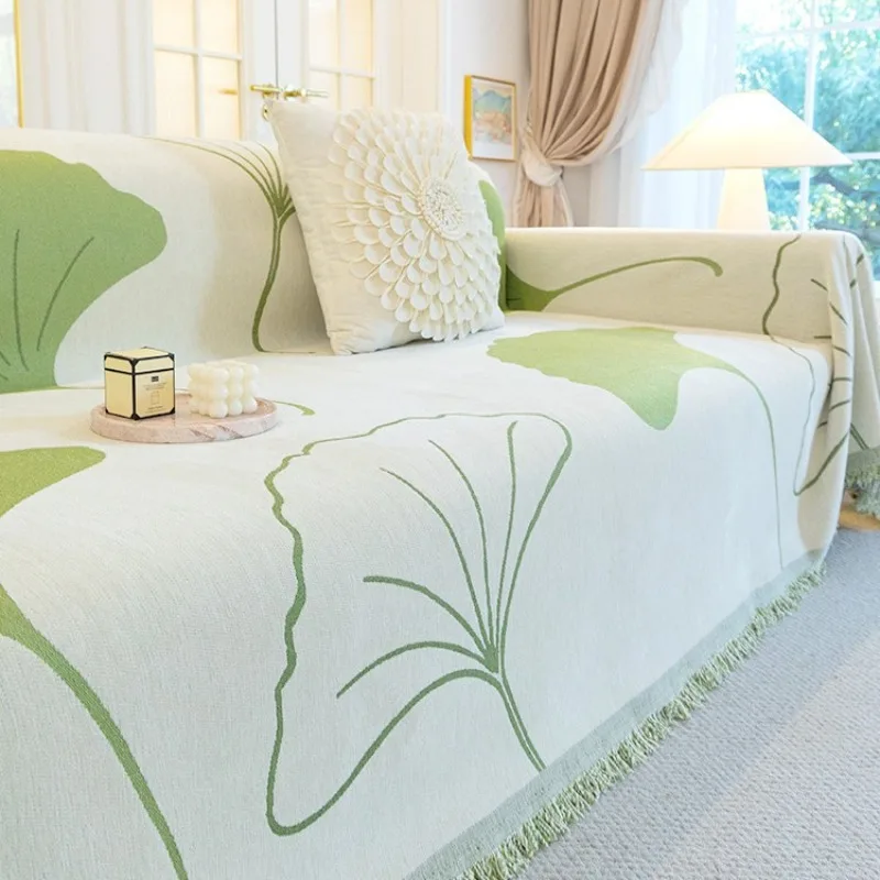 Sofa Towel Ginkgo Biloba Pattern Pastoral Style Simple Cover Cloth Cover All Seasons Non-slip Blanket Home Textile Products