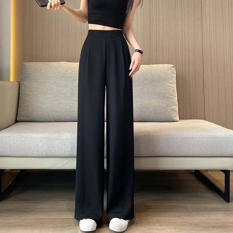 High Waist Wide Leg Pants Women's Loose Casual Straight Cut Nine Point Long Trousers Slimming Concealing Korean Style Commute