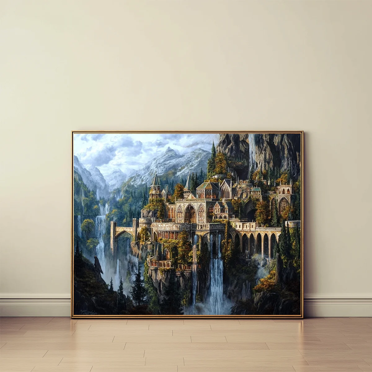 1 Stück 40x50cm/15,7x19,69 Zoll, 11Ct/14Ct Kreuzstich-Set, DIY Valentinstagsgeschenk, Stickerei-Set für Festivals, Wasserfall-Elfenburg – Detail 2