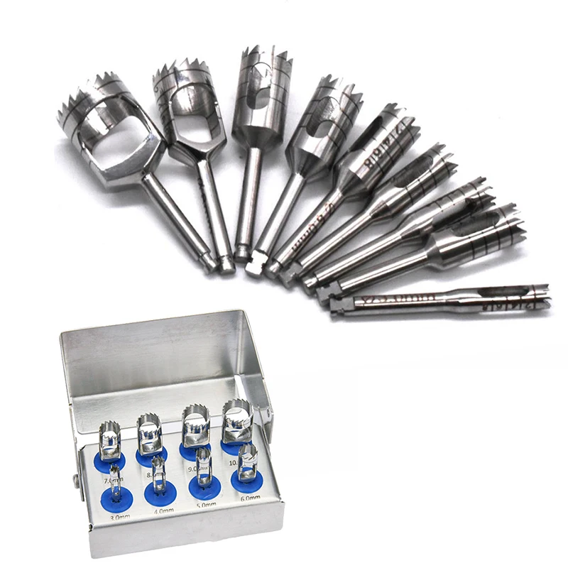 8Pcs Dental Implant Bur Tissue Punch Trephine Saw Bone Trephines Drills Stainless Steel Surgical Instrument