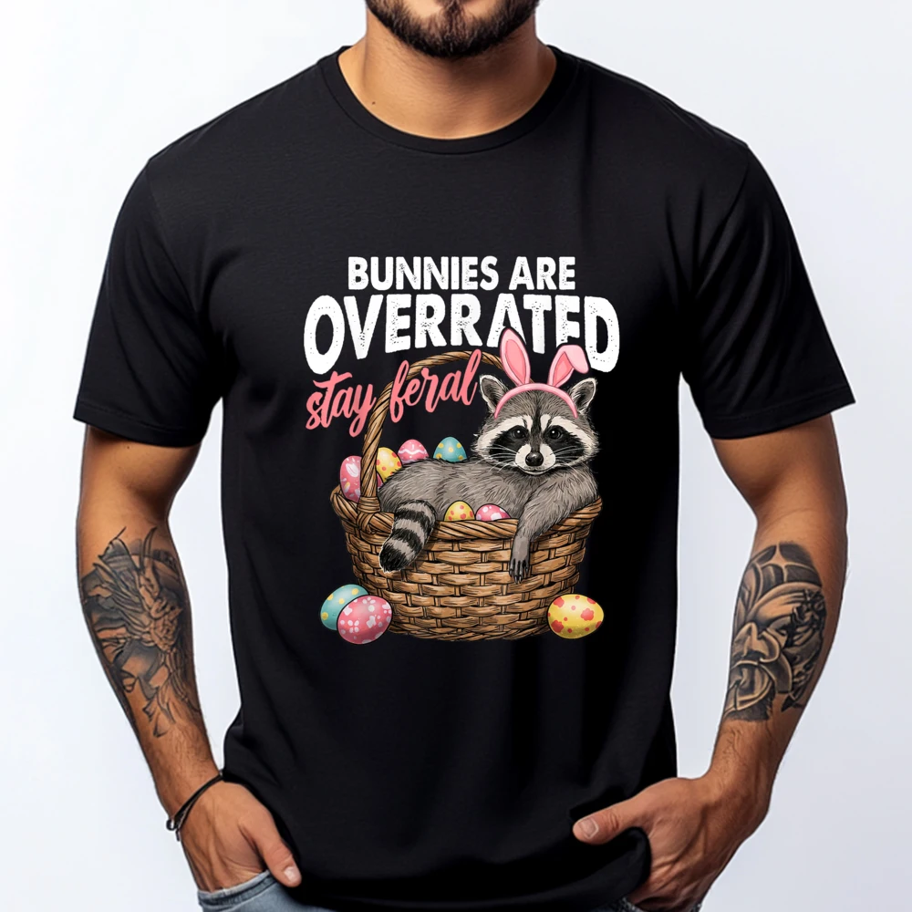 

Bunnies Are Overrated Stay Feral Raccoon In Eggs Basket 3d Printed T Shirts Cotton Comfort Luxury Designer