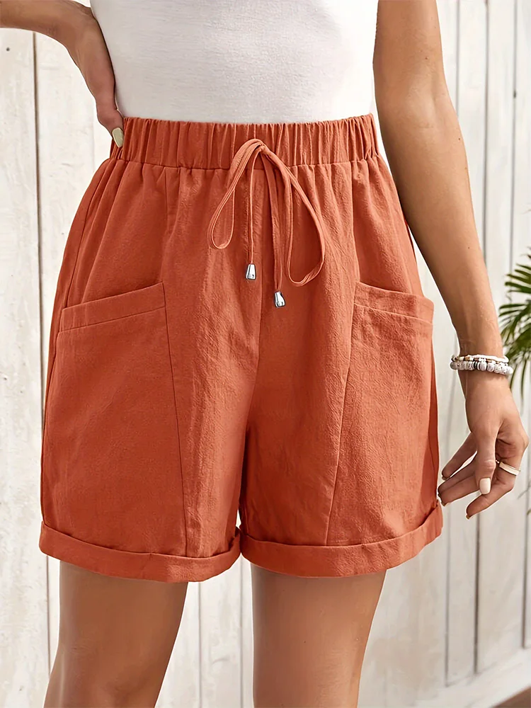 

Simple Loose Drawstring Shorts Women's Summer Pocket Elastic Waist Short Pants