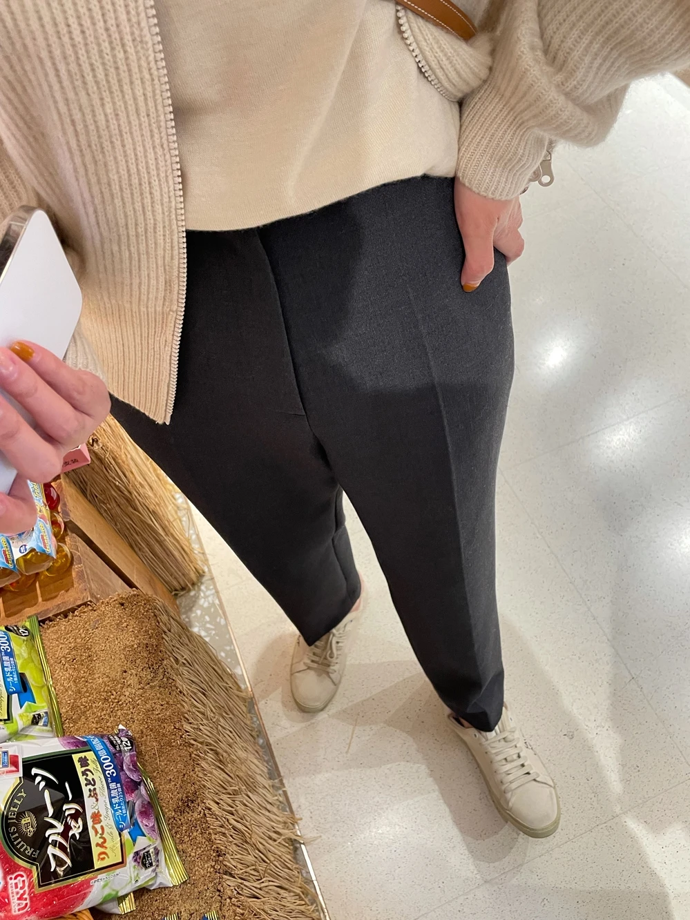 

by Spring Deep ey Fce Lined Comfortable High Waist Casual Trousers West Pants Commute Sle with kets Other Material