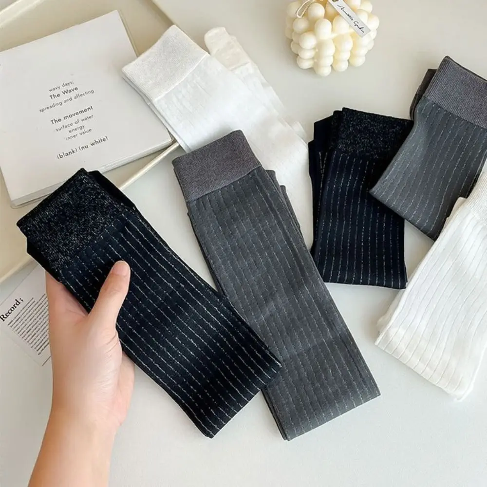 

2Pairs Breathable Sweet JK Two Toe Socks Thin Stripe Knee High Socks Hosiery Cotton Mid-calf Socks Girl