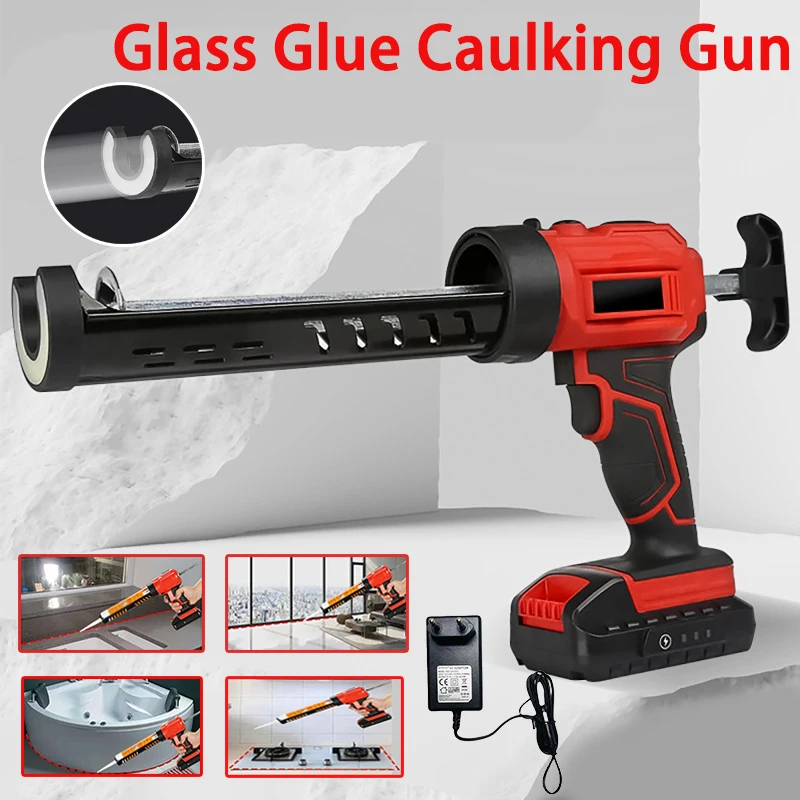 18V Rechargeable Lithium Battery Glass Glue Caulking Gun LED Light Wireless Doors and Windows Electric Sewing Glue Tool