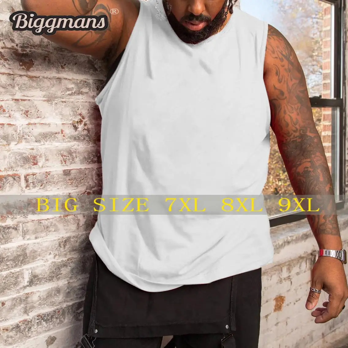 

Biggmans Plus Size L-9XL Men's Solid Color Tank Sleeveless loose fitting Vest Top