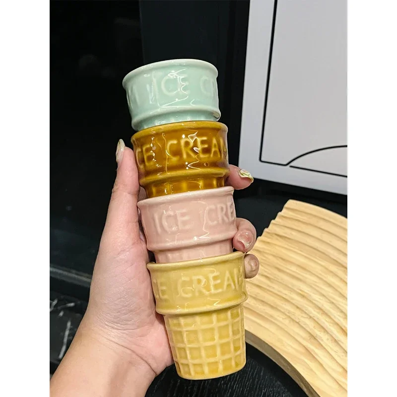 Korean Style Ins Ceramic Dessert Bowl Household Creative Sweet Shape Porcelain Tableware Ice-Cream Cone Cup Kitchen Supplies