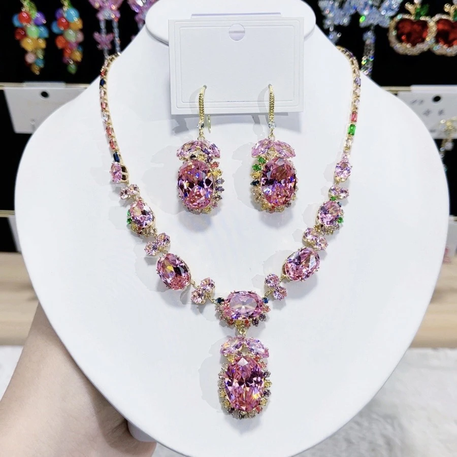 

Элегантный комплект из 3 шт., массивное ожерелье и серьги с кубическим цирконием, роскошные ювелирные изделия высокого класса для женщин, аксессуары для свадебной вечеринки