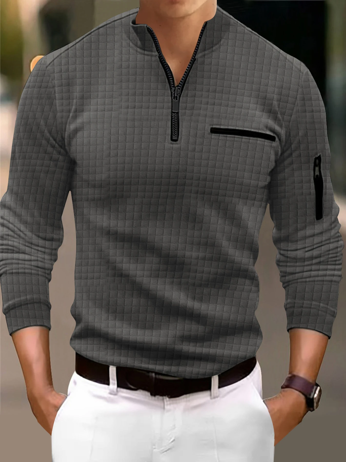 جديد الربيع والخريف الرجال الشطرنج متقلب قميص بولو الرمز البريدي متابعة طوق قميص بولو رياضي