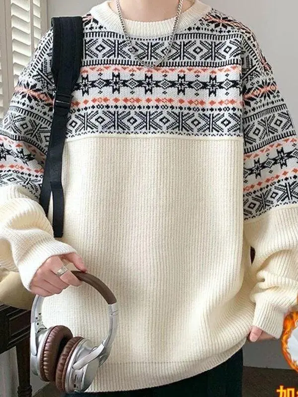 

Модный теплый вязаный свитер для подростков, мужской зимний базовый свитер с круглым вырезом, на флисовой подкладке, утолщенный, для ношения под одеждой