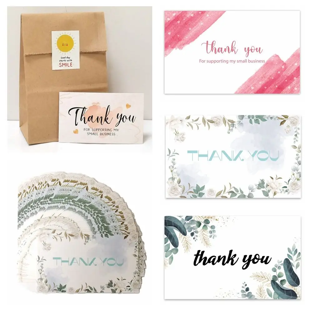 Pink Watercolor Thanks Labels Greenery Leaves Thank You Cards For Supporting My Small Business Greeting Appreciation Cardstock