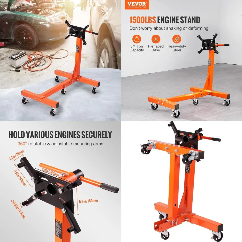 

VEVOR Engine Stand, 3/4 Ton (1500 LBS) Capacity Engine Motor Stand, with 360-Degree Rotating Head, Heavy-Duty Steel Engine Lift