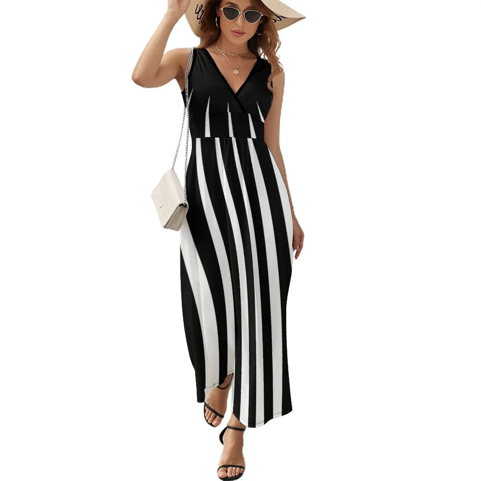 

Black and White Irregular Stripes Sleeveless Dress ladies dresses for special occasions dress for women Women's long dress