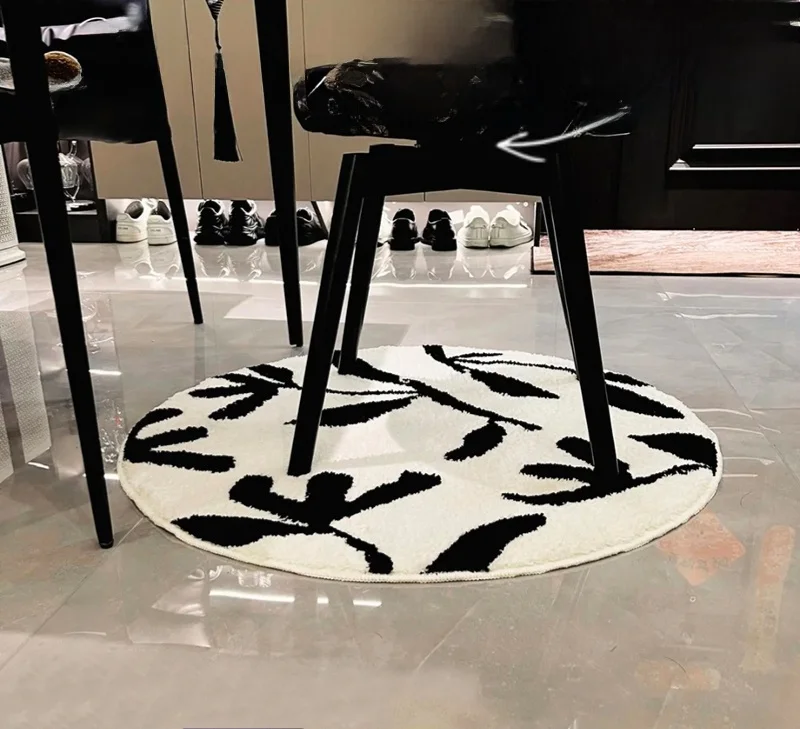 

Круглый велюровый ковер в скандинавском стиле, черно-белый, простой, современный, для прикроватной тумбочки, туалетного столика, противоскользящий, с охлаждающим эффектом, декоративный коврик для дома