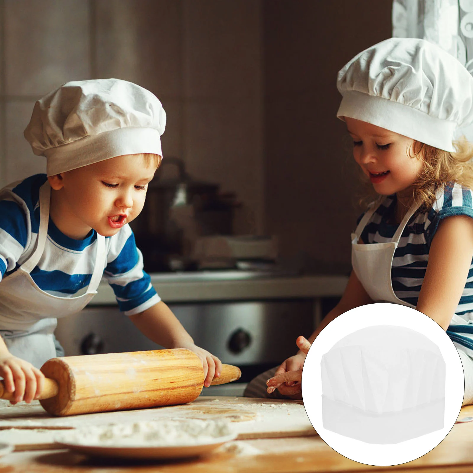 Gorros de Chef desechables para niños, gorros ligeros, accesorios de cocina simples para niños y niñas (blanco), 20 piezas