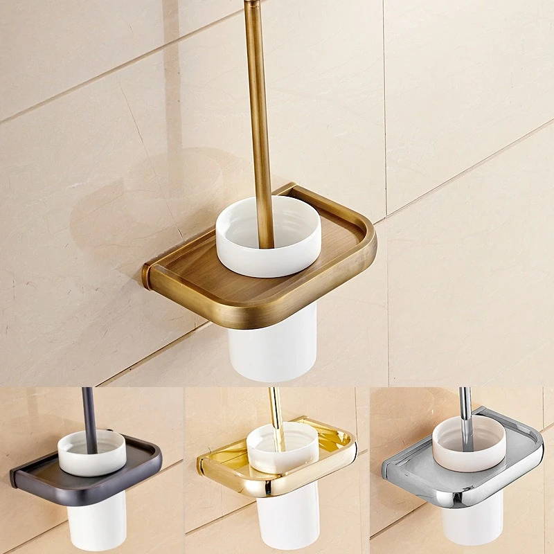 Light luxury all copper antique toilet brush vintage bathroom toilet brush holder bathroom toilet brush set