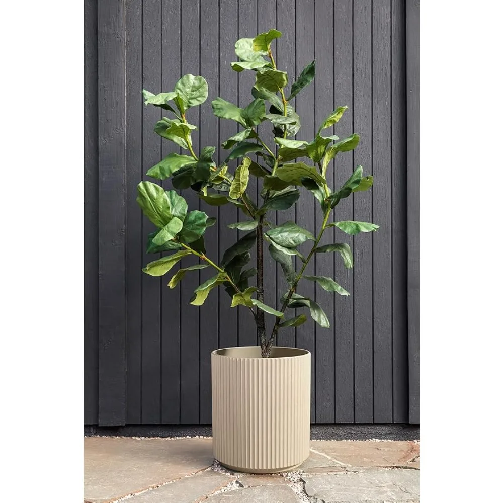 

Veradek Demi Series Round Planter for Porch, Patio, Backyard | Durable Plastic-Concrete Material | Modern Décor for Tall Plants,