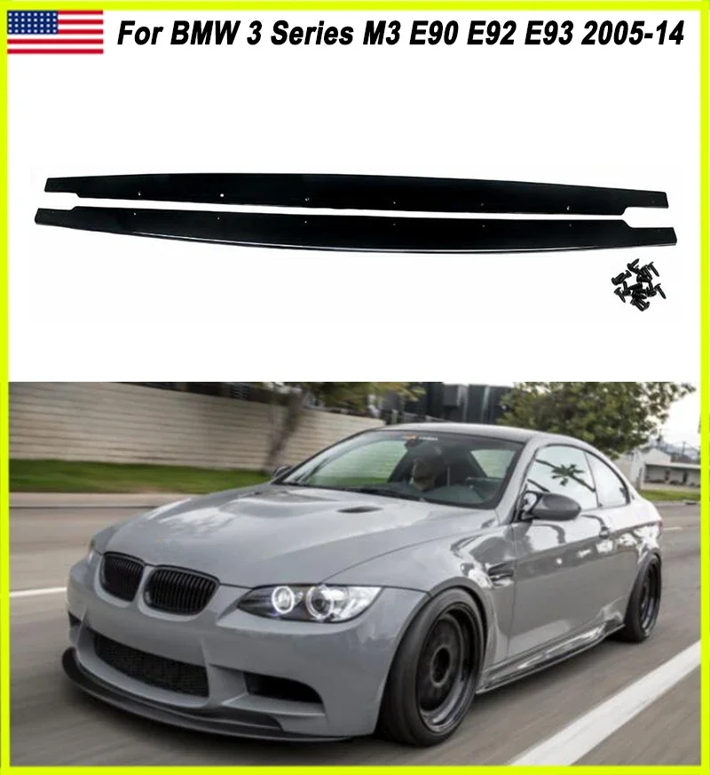 Fits 05-13 BMW E90 E92 E93 M3 3-Series Glossy Black Side Skirts Extension Pair