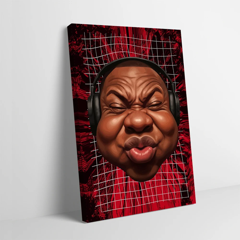 Caricature of Funny Man With Headphones Poster Customizable Printed Canvas Painting Wall Art Gift for Living Room Decoration
