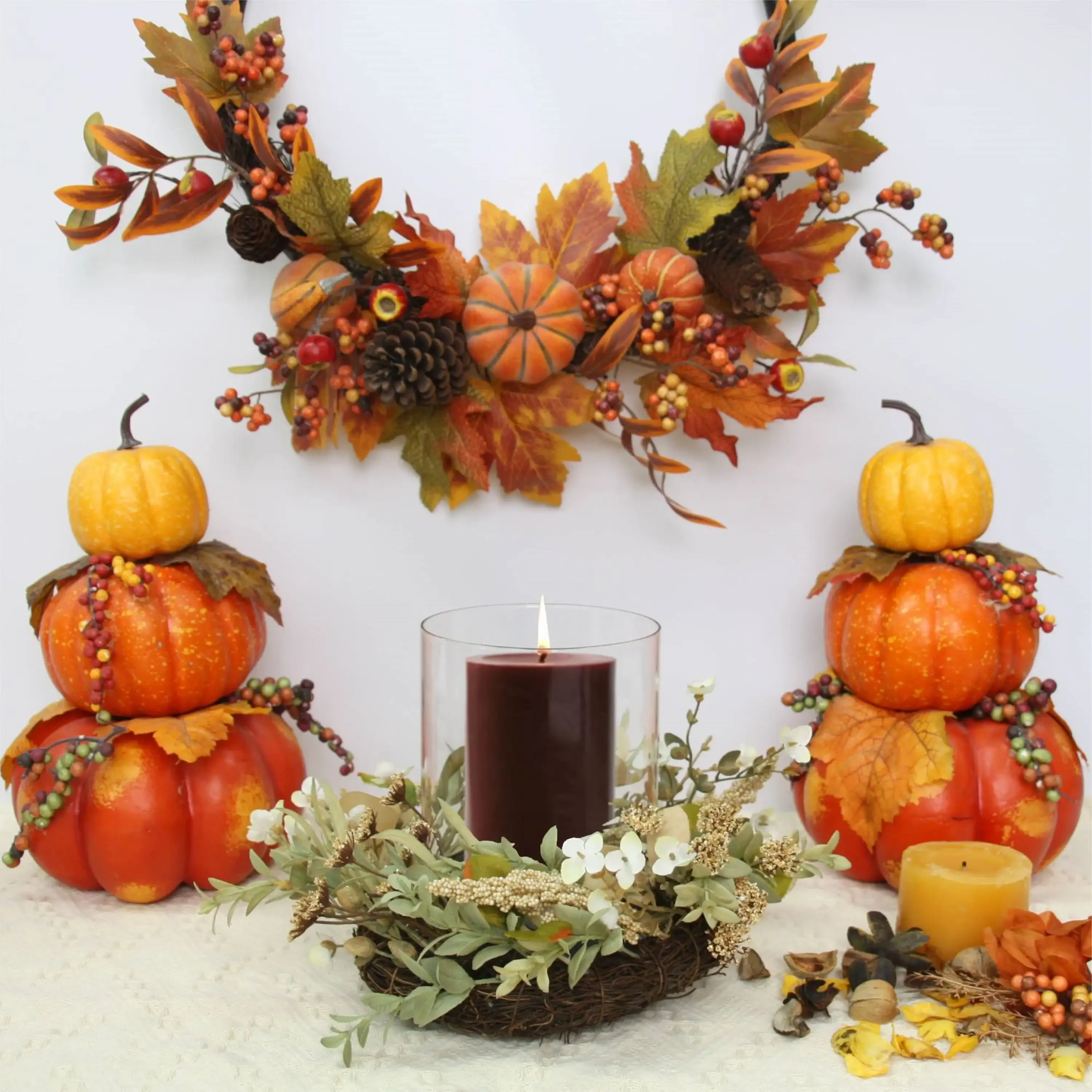 (แพ็ค 2 ชิ้น) เชิงเทียนเสาเฮอริเคนตกแต่งในร่ม 8 นิ้ว พร้อมดอกไม้ประดิษฐ์ สวยงามและมีสไตล์