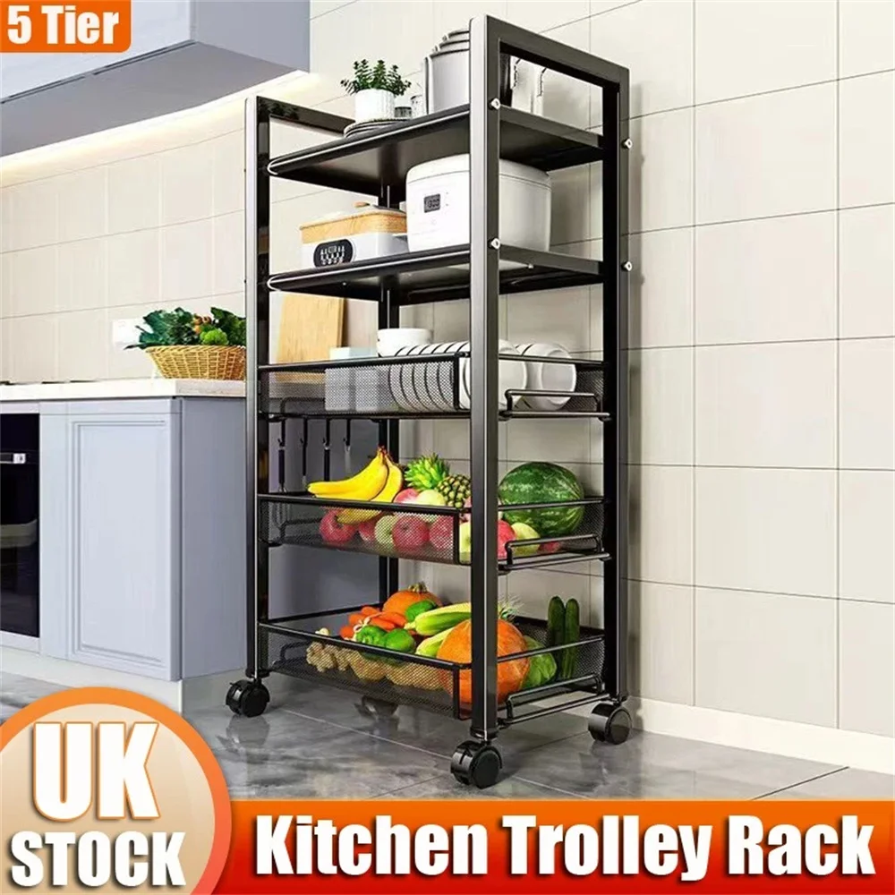 Fruit Vegetable Storage Trolley Rack Bedroom Bathroom Floor To Ceiling 5 Tier Snack Rack Kitchen Item Storage Rack With Wheels