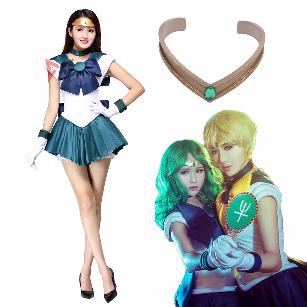 

Anime Sailor Neptune Cosplay Costume Custom Made Michiru Kaioh Dress Bows Gloves Headband For Child Adult Plus Size