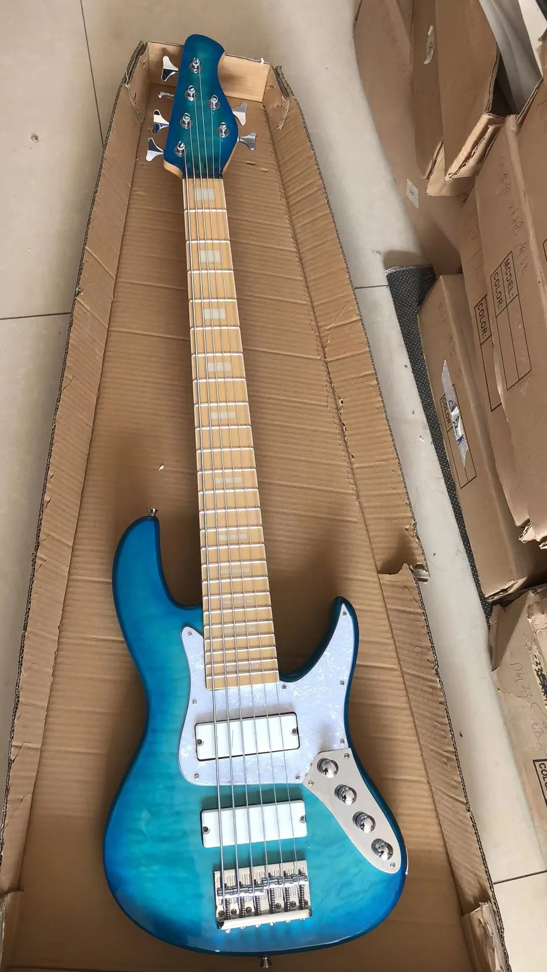 6 String Bass Finish Blue Maple Neck