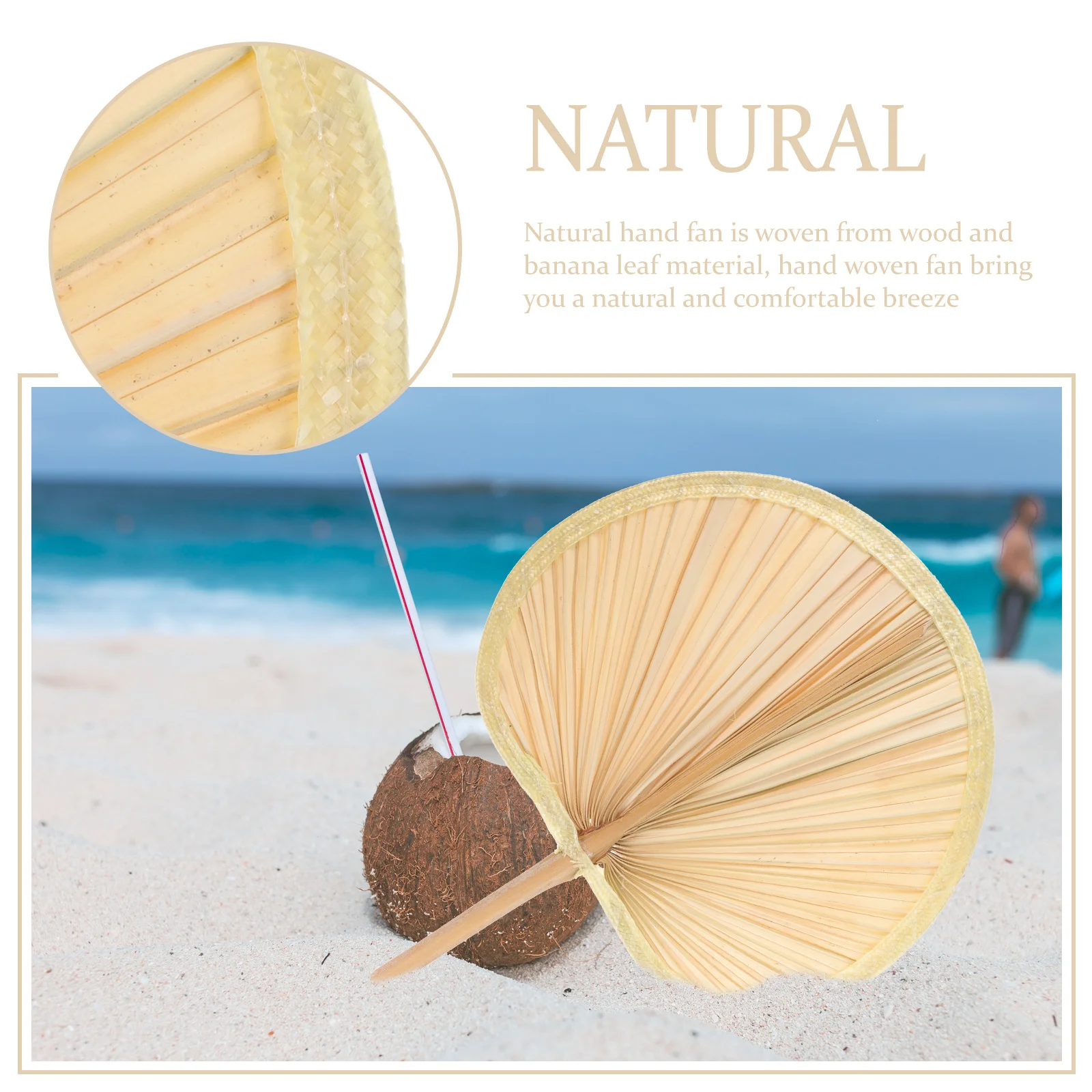 

2Pcs Summer Fan Handmade Woven Banana Leaves Cooling Fan for Beach Party Outdoor Decor Adults Natural Handheld Vintage