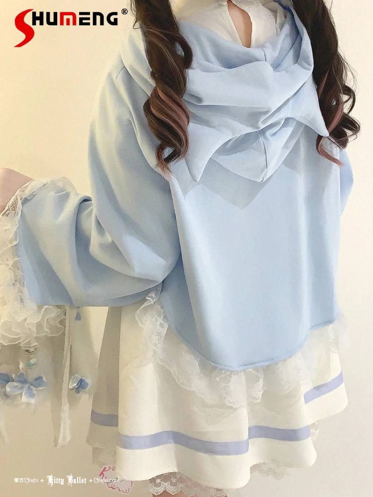 

KittyBxllet оригинальный японский стиль субкультура милые плащи для девочек кошачьи ушки с капюшоном с длинными рукавами кружевные короткие накидки куртка женская