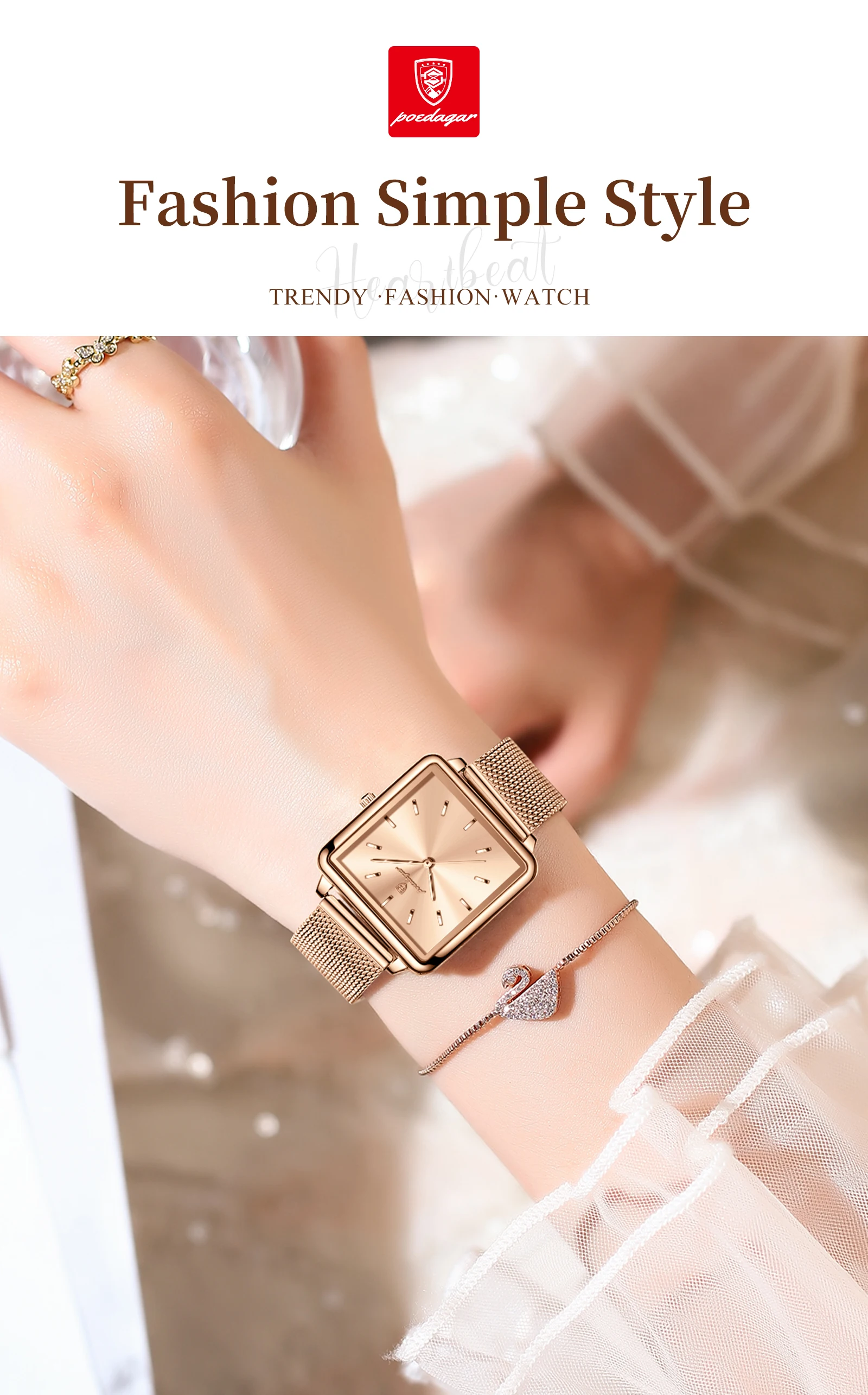 POEDAGAR Platz Mode Damen Uhr Wasserdichte Edelstahl Mesh Uhr Für Frau Elegante frauen Quarz Uhren Weibliche Reloj – Detail 4