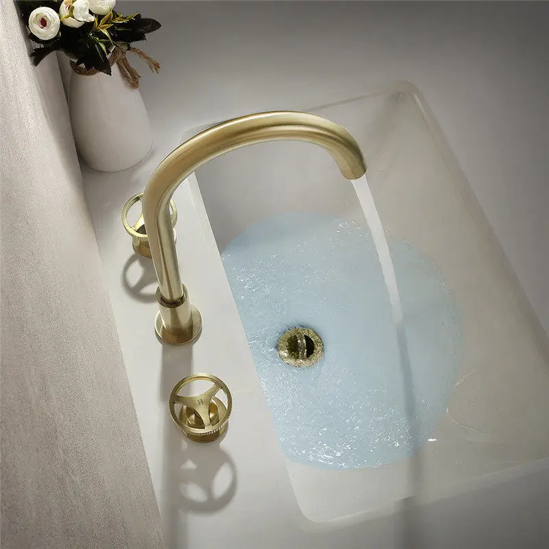 Above Counter Basin, Hot and Cold Rotating Outlet Faucet Beside the Bathtub, Glossy Non-slip Double-handle Copper Basin Faucet
