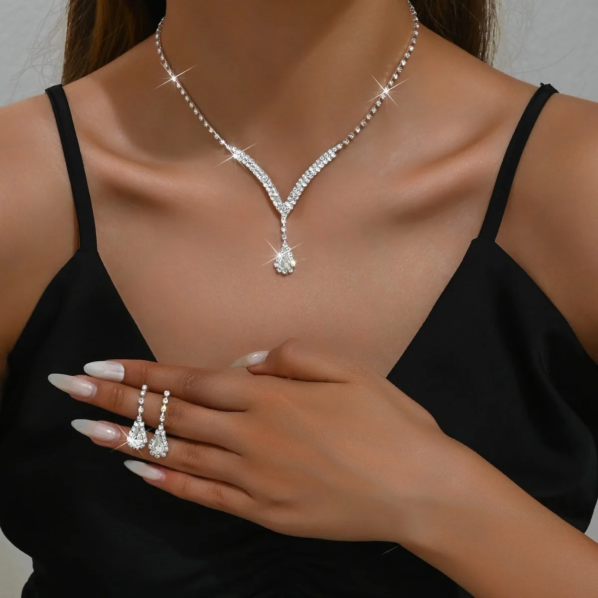 3 stks luxe zirkoon oorbellen ketting set voor vrouwen roestvrij staal hypoallergeen bruiloft banket sprankelende sieraden sets cadeau