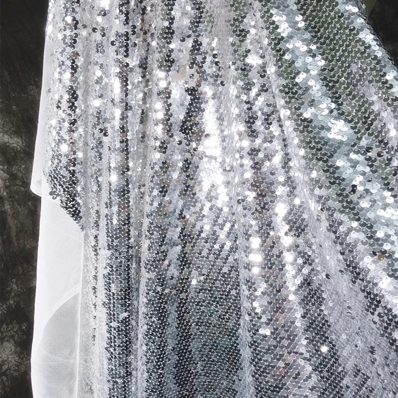 High-quality ultra-encrypted silver-white fish scale sequin fabric, wedding dress fishtail skirt fabric Party decoration costume