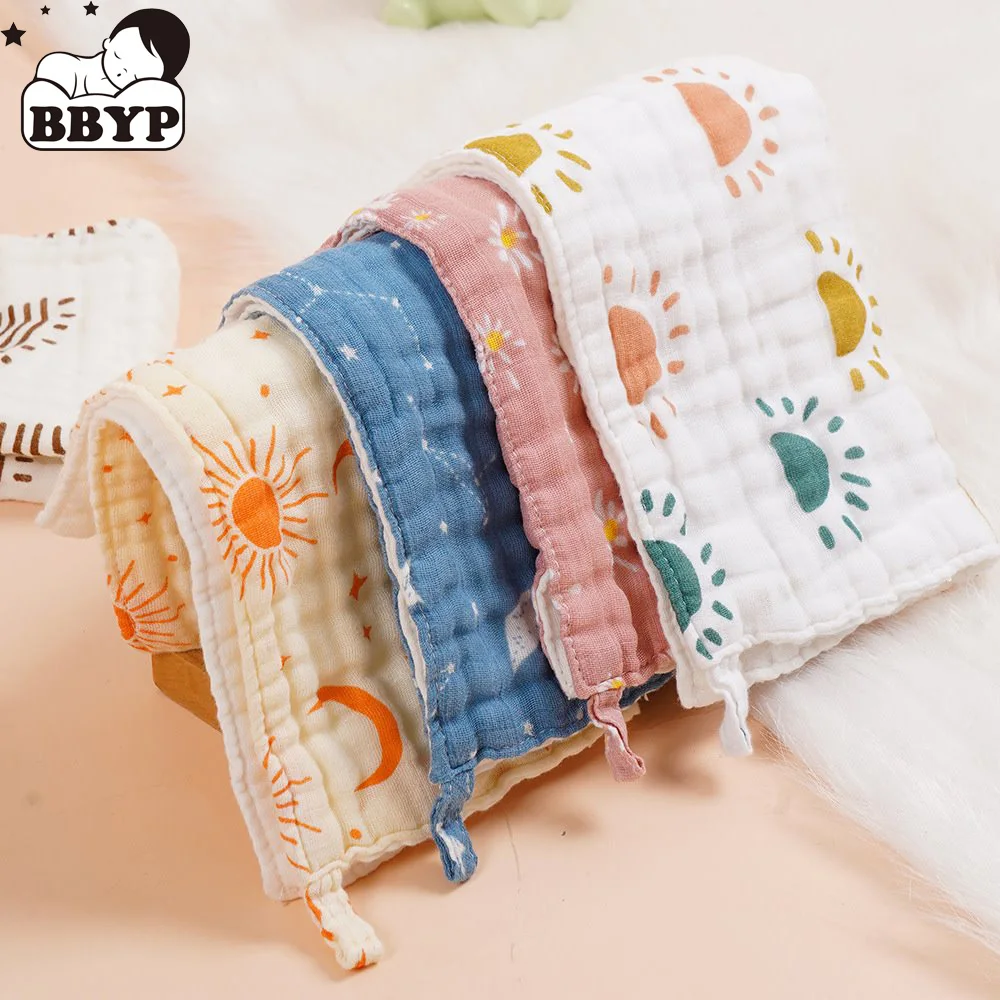 5PCS Set Bamboo Cotton Baby Face Towel Solid Print Muslin Square Towel Soft Burp Cloth 25X25CM