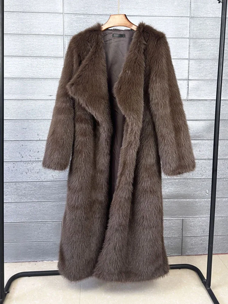 ZADORIN Super Long Outerwears Women Faux Fur Coat Luxury Lapel Coffee Overcoat Fluffy Faux Fur Jacket Winter Clothes Women 2024