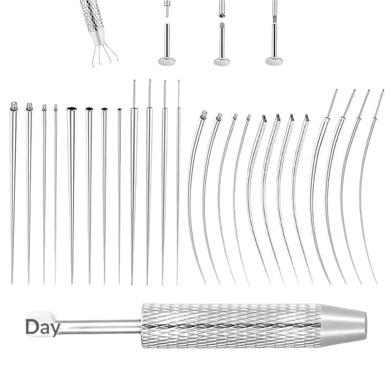 Stainless Steel Titanium Curved Piercing Taper Tool Earring Applicator Professional Puncture Straight/Curved Pole Earring Tool