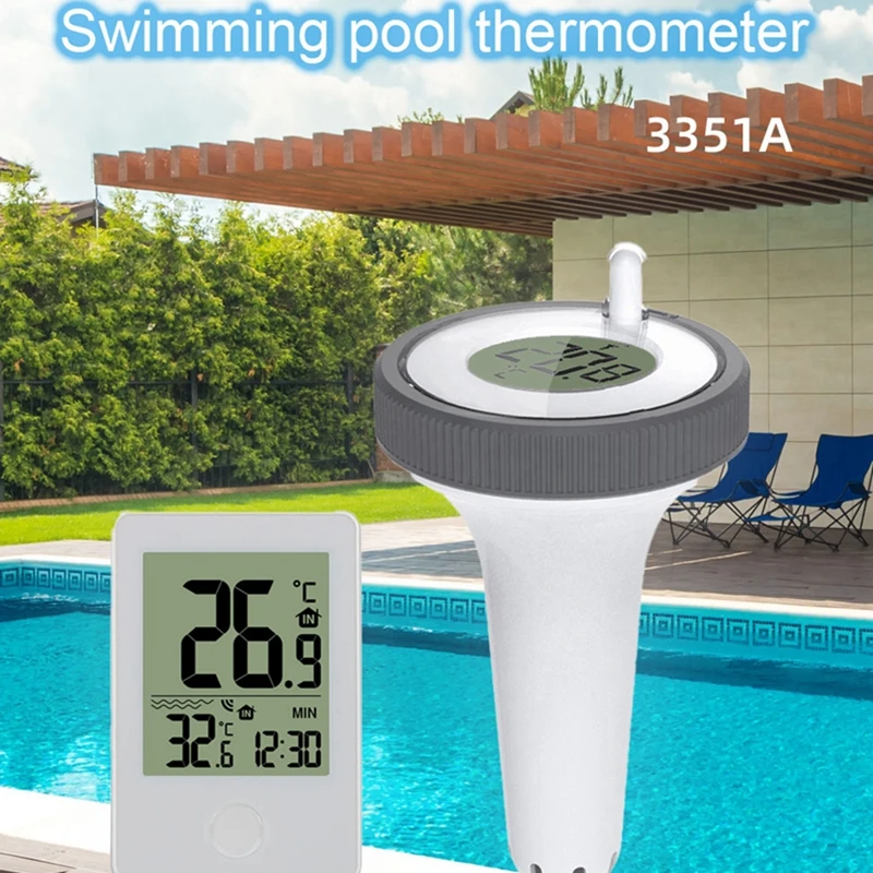 Wireless Digital Floating Pool Thermometer LCD Swimming Pool Bath Water Spas Aquariums In/Outdoor Temp Monitor Remote Time Clock